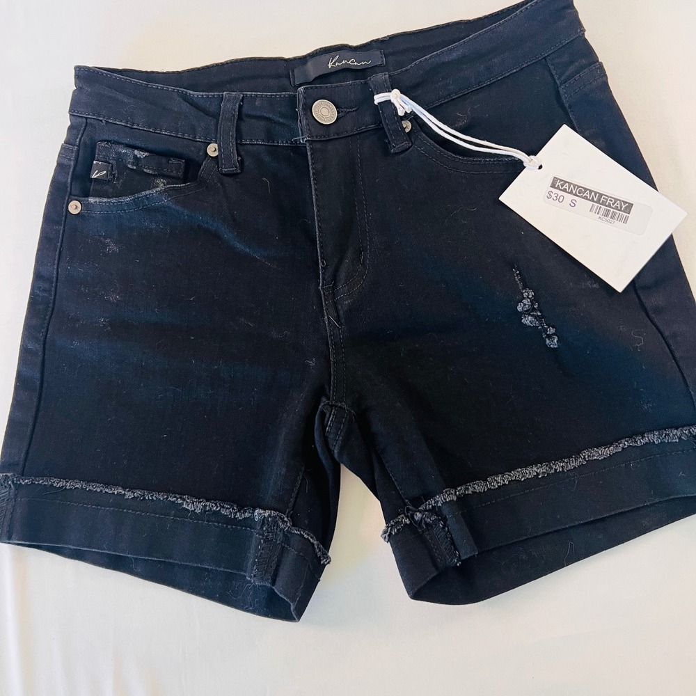 KanCan Black Distressed Denim Shorts‎ Frayed Hem KC5027BK Womens Size S